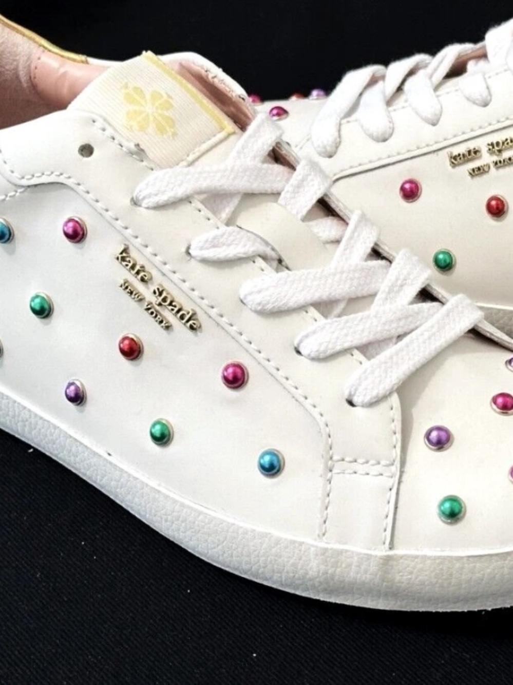 Kate Spade White Leather Sneakers ,With Jewel Colored Crystals.  Woman’s Size 7